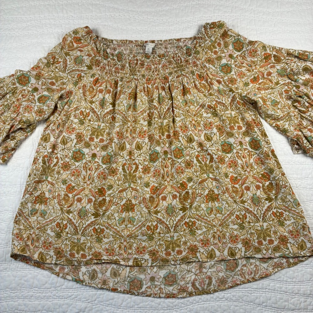 Cato Peasant Blouse XL Floral Smocked Bell Sleeve Boho Cottagecore Retro Top